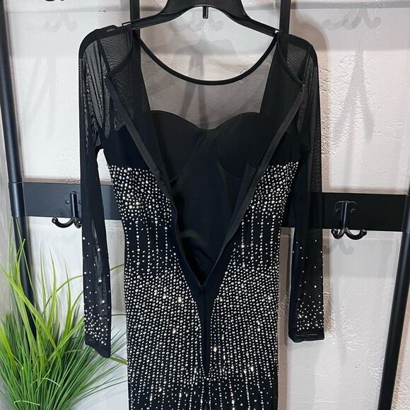 Jumpsuit Embellished W/ Rhinestones Black Mesh Size Medium - Picture 9 of 16